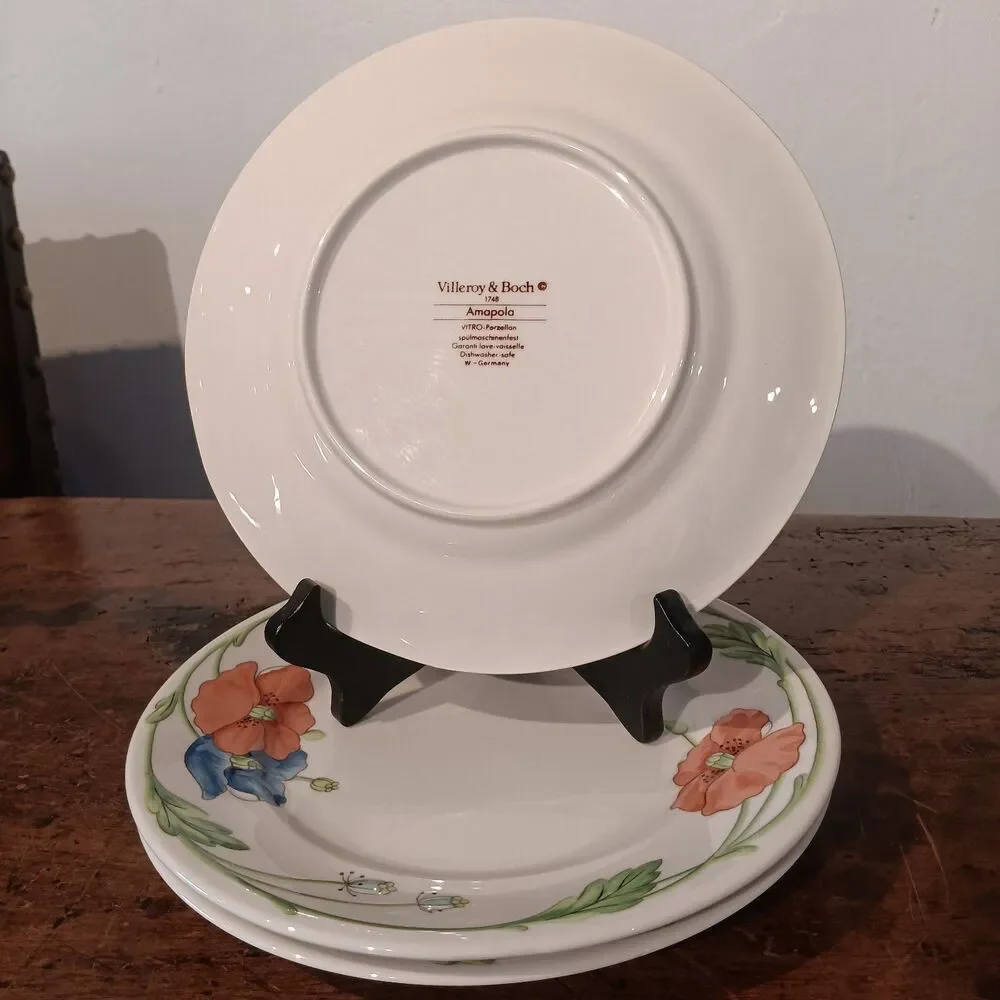VTG Villeroy & Boch Amapola 8.25 Set of 3 Salad Plates 80's Cottagecore Floral